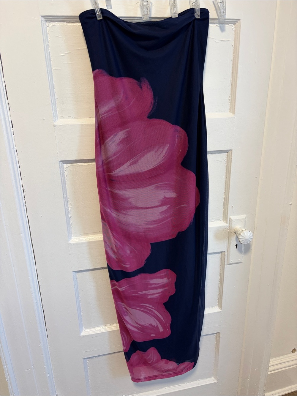 Floral-Print Navy Maxi Skirt with Pink Bloom